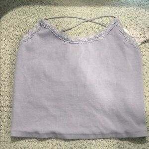 American eagle Lavender lace trim cami top with cross cross straps